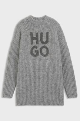 Pull en laine et alpaga &agrave; logo revisit&eacute; brillant, Gris chin&eacute;