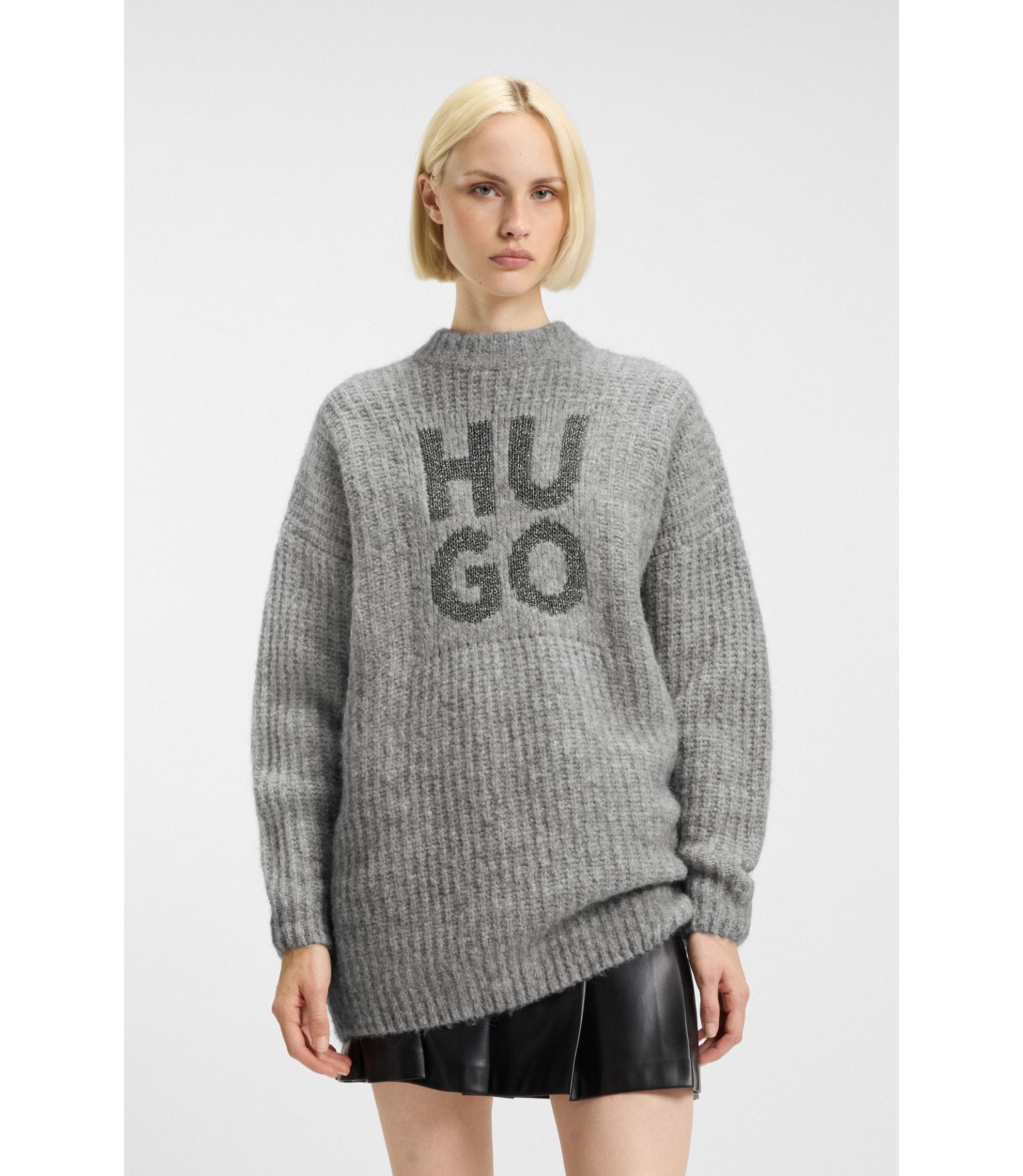 Pullover mit glitzerndem Stack-Logo, Woll- und Alpaka-Anteil