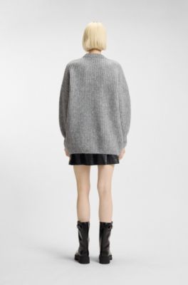 Maglione scintillante con logo scomposto in lana e alpaca, Grigio chiaro