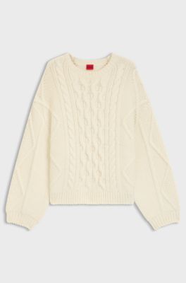 Oversized Pullover mit Zopfmuster, Natur