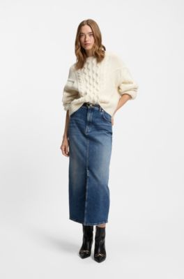 Oversized-fit sweater with cable knit, Natural