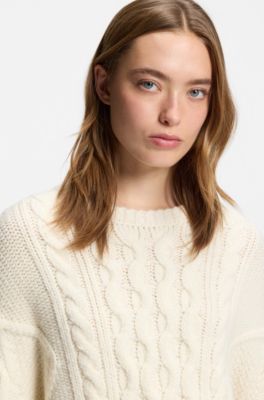 Oversized-fit sweater with cable knit, Natural