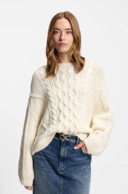 Oversized-fit sweater with cable knit, Natural