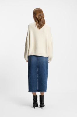 Oversized-fit sweater with cable knit, Natural