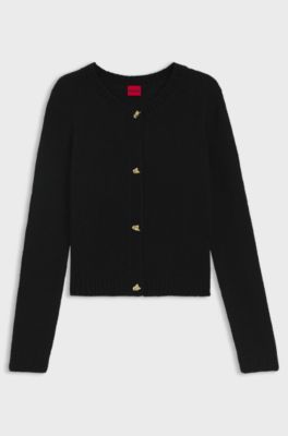 Knitted cardigan with gold-tone knot buttons, Black