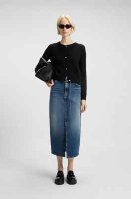 Knitted cardigan with gold-tone knot buttons, Black