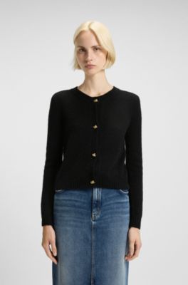 Gebreid vest met goudkleurige geknoopte knopen, Zwart