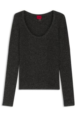 Mixed-rib sweater in sparkling yarn, Black
