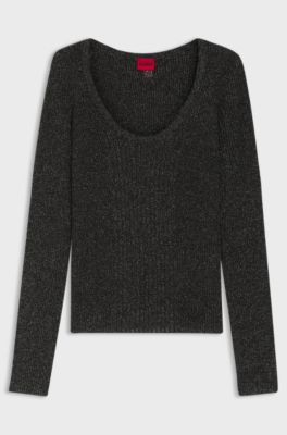 Mixed-rib sweater in sparkling yarn, Black