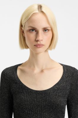 Mixed-rib sweater in sparkling yarn, Black