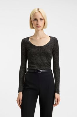 Mixed-rib sweater in sparkling yarn, Black