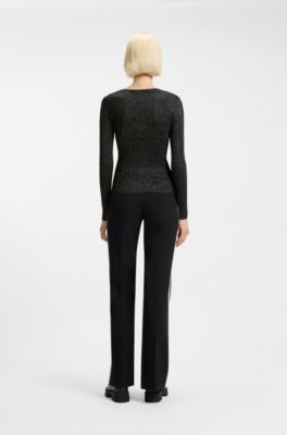 Mixed-rib sweater in sparkling yarn, Black