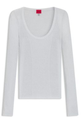 Mixed-rib sweater in sparkling yarn, White