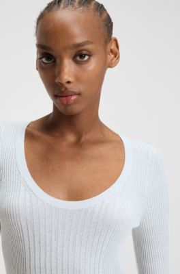 Mixed-rib sweater in sparkling yarn, Natural