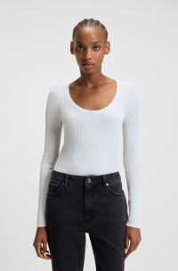 Mixed-rib sweater in sparkling yarn, White
