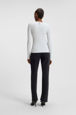 Maglione a coste miste in filato scintillante, Bianco