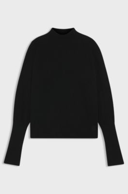 Relaxed-fit mock-neck sweater in a wool blend, Black