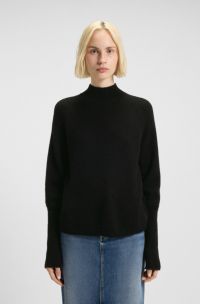 Relaxed-Fit Pullover aus Woll-Mix mit Stehkragen, Schwarz