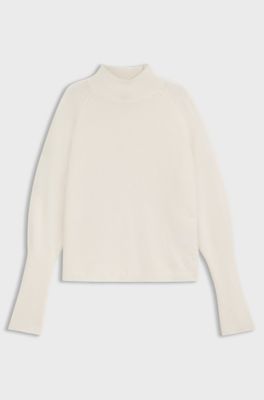 Relaxed-Fit Pullover aus Woll-Mix mit Stehkragen, Natur