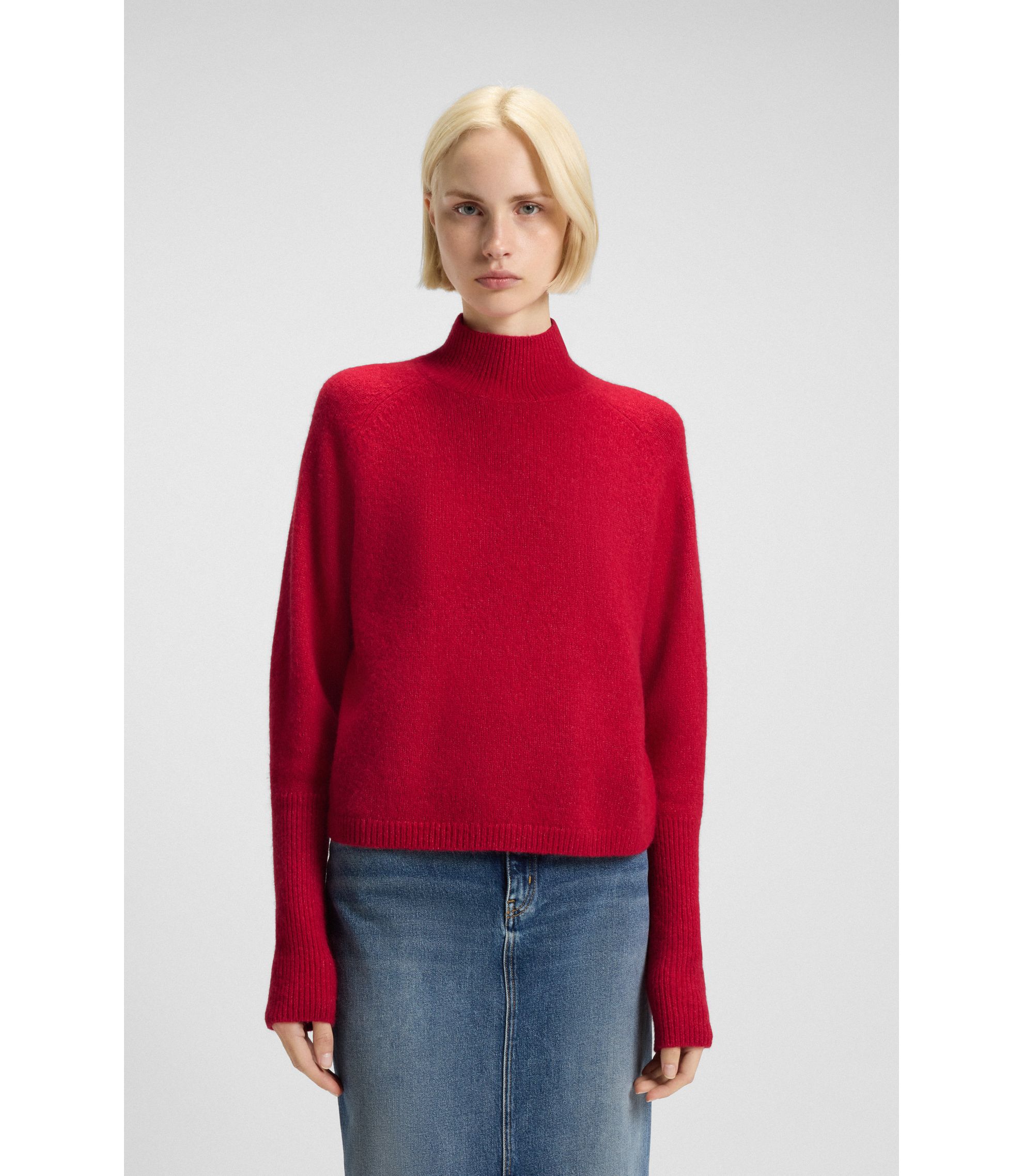 Relaxed-Fit Pullover aus Woll-Mix mit Stehkragen