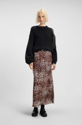 Oversized-fit knitted sweater with puff sleeves, Black