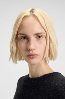 Oversized-fit knitted sweater with puff sleeves, Black