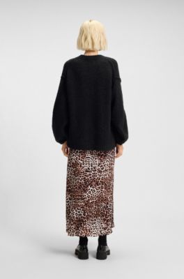 Oversized-fit knitted sweater with puff sleeves, Black