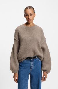 Jersey de punto oversize fit con detalle de mangas abullonadas, Marrón claro