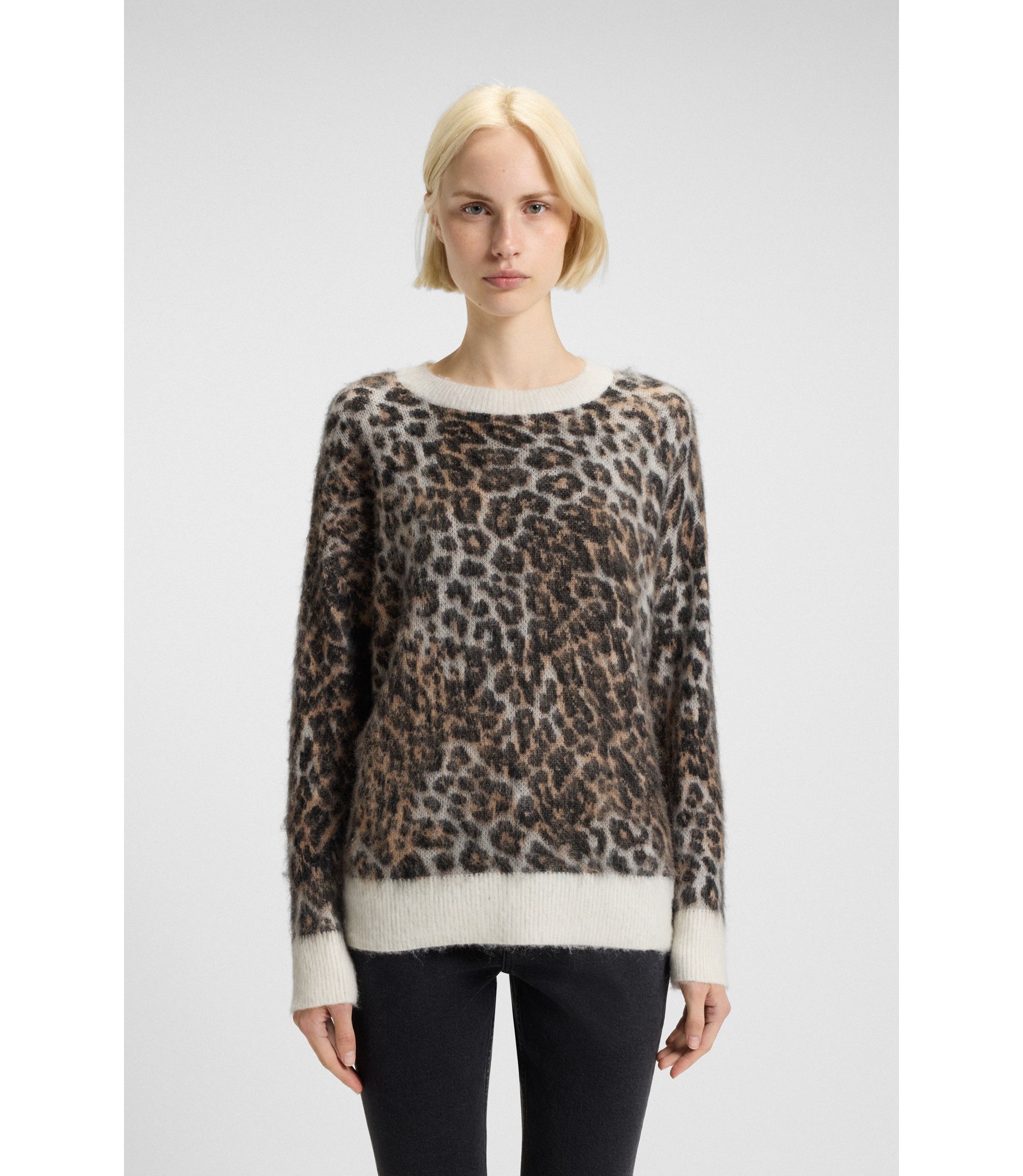 Loose-Fit Strickpullover mit Leoparden-Jacquard