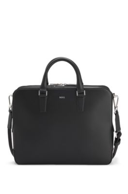 Leather document case with logo lettering, Black