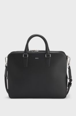 Leather document case with logo lettering, Black