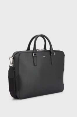 Leather document case with logo lettering, Black