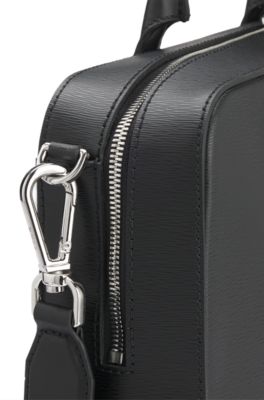 Leather document case with logo lettering, Black