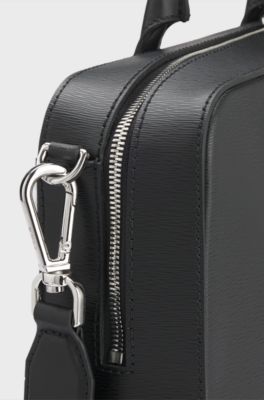 Leather document case with logo lettering, Black