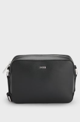 Leather crossbody bag with logo trim, Black