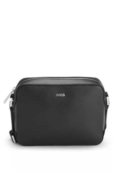 Leather crossbody bag with logo trim