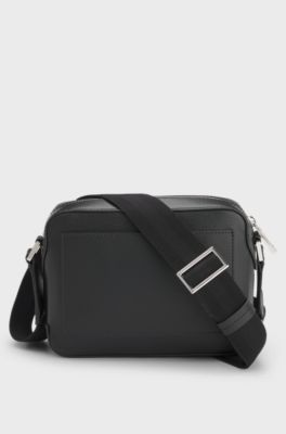 Leather crossbody bag with logo trim, Black