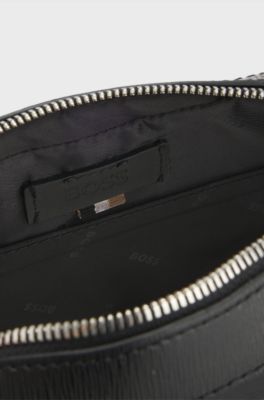 Leather crossbody bag with logo trim, Black
