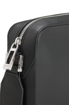 Leather crossbody bag with logo trim, Black