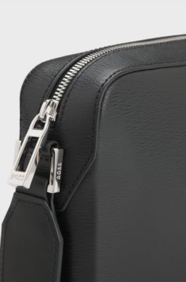 Leather crossbody bag with logo trim, Black