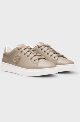 Leather trainers with Double B monogram, Beige
