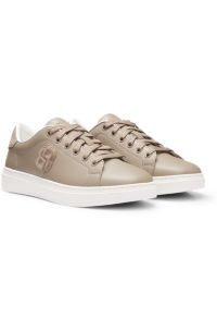 Leather trainers with Double B monogram, Beige