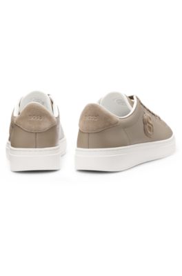 Leather trainers with Double B monogram, Beige