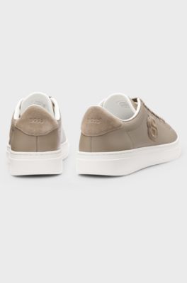 Leather trainers with Double B monogram, Beige