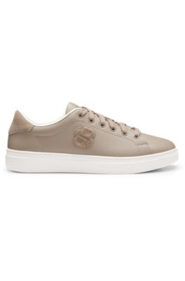 Leather trainers with Double B monogram, Beige