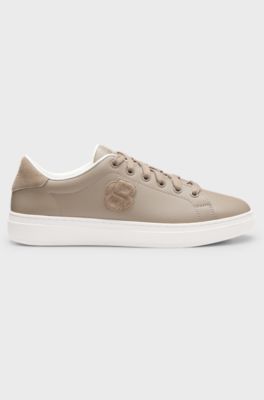 Leather trainers with Double B monogram, Beige