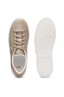 Leather trainers with Double B monogram, Beige
