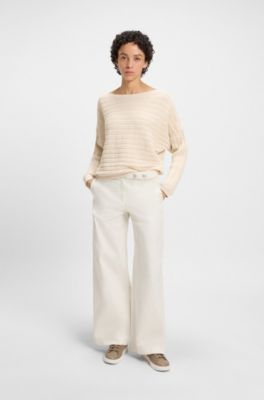 Leather trainers with Double B monogram, Beige