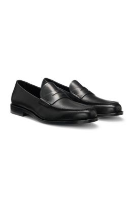 Loafers in smooth leather with penny trim, Black
