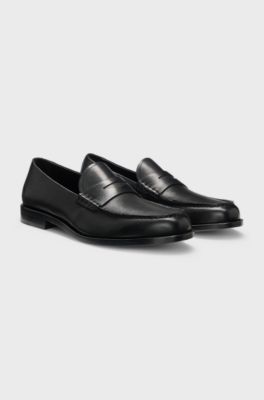 Loafers in smooth leather with penny trim, Black